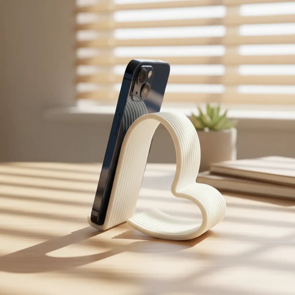 Suporte Celular Mesa Universal Coracao Decorativo Branco